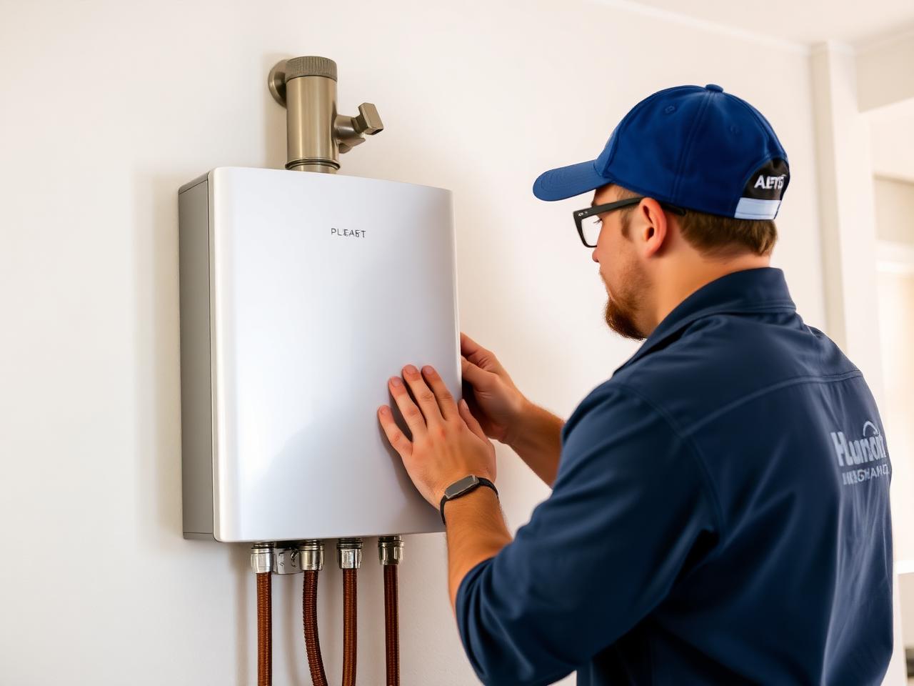 BlueLine technician installing a tankless water heater